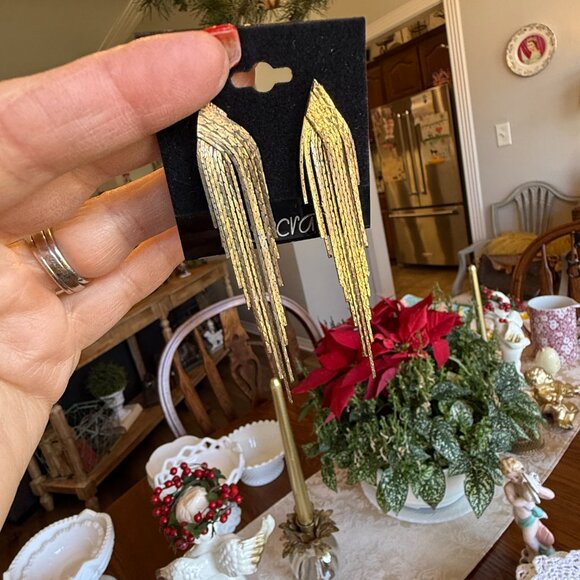 3 Pairs of 1980s Gold 3" Dangle Earrings Never Worn - Picture 6 of 15